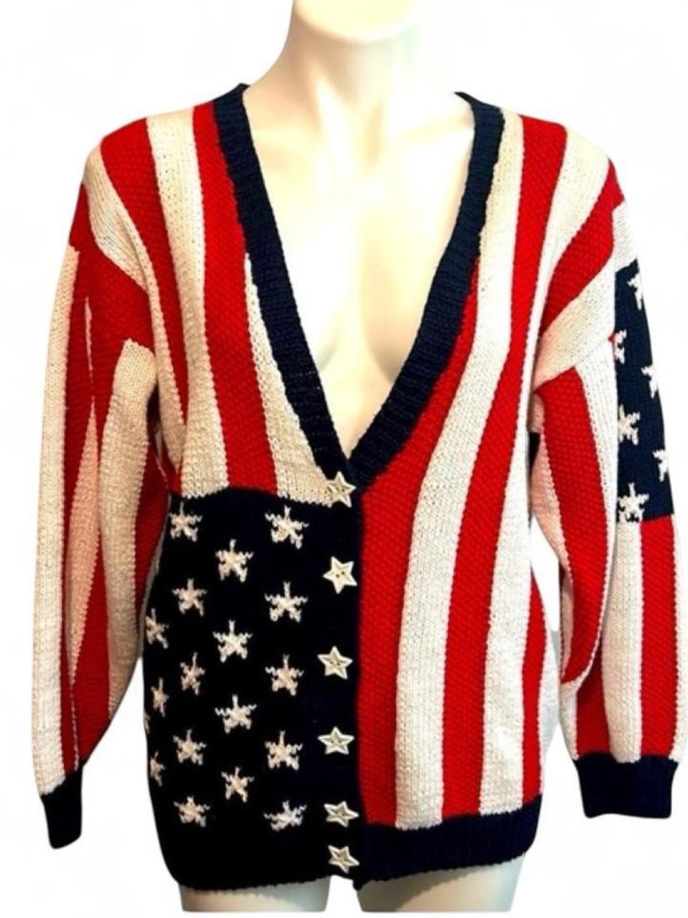 Americana Patriotic Flag USA preppy cozy heavy knit Fall Winter cotton cardigan